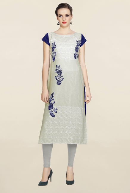Ziyaa Grey Floral Print Crepe Kurta Ziyaa Grey Floral Print Crepe Kurta