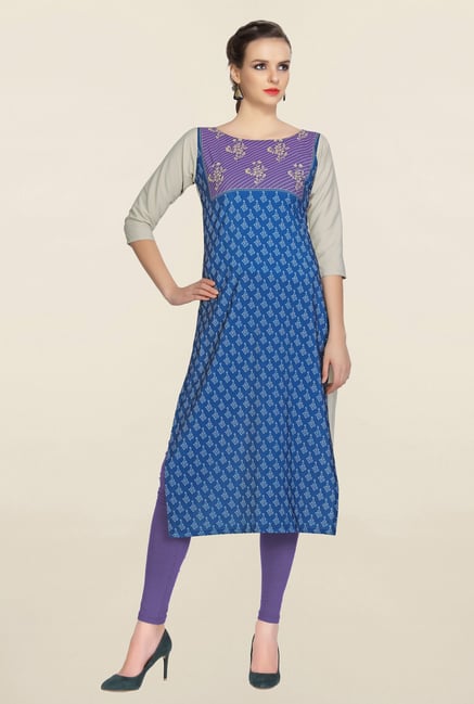 Ziyaa Blue Printed Crepe Kurta Ziyaa Blue Printed Crepe Kurta