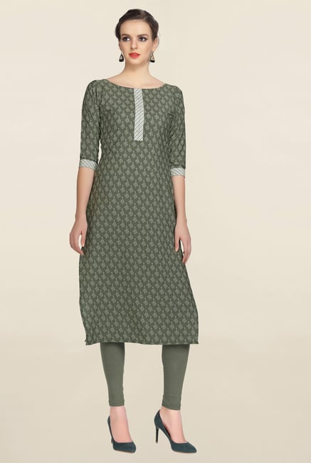 Ziyaa Olive Printed Crepe Kurta Ziyaa Olive Printed Crepe Kurta