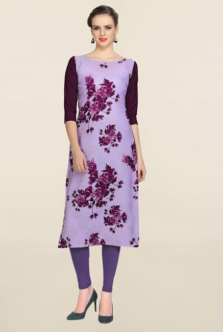 Ziyaa Purple Floral Print Crepe Kurta Ziyaa Purple Floral Print Crepe Kurta