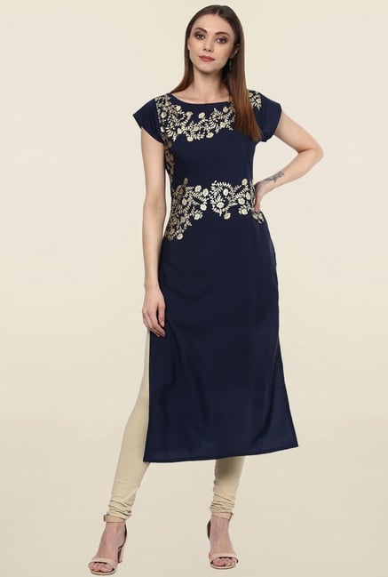 Ziyaa Navy Printed Crepe Kurta Ziyaa Navy Printed Crepe Kurta