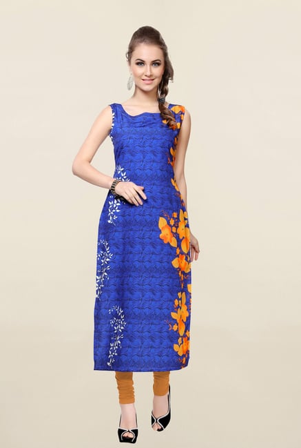 Ziyaa Blue Printed Crepe Kurta Ziyaa Blue Printed Crepe Kurta