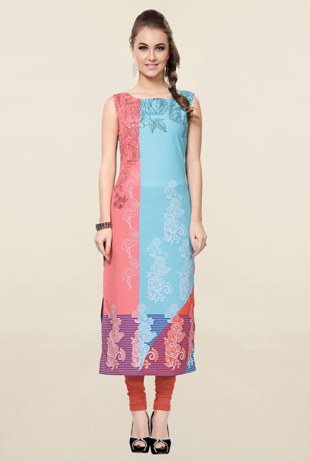 Ziyaa Blue & Peach Printed Crepe Kurta Ziyaa Blue & Peach Printed Crepe Kurta