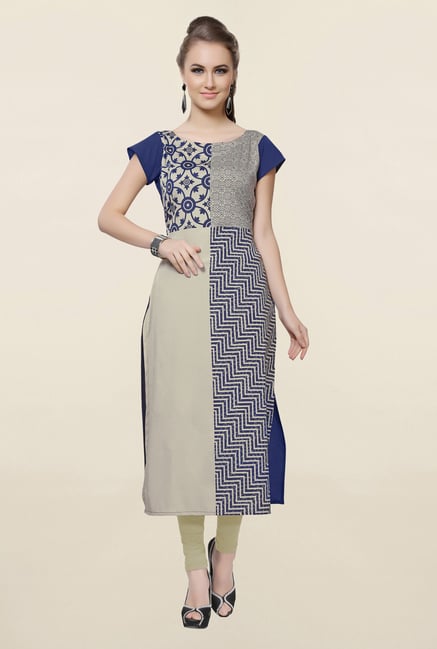 Ziyaa Beige Printed Crepe Kurta Ziyaa Beige Printed Crepe Kurta