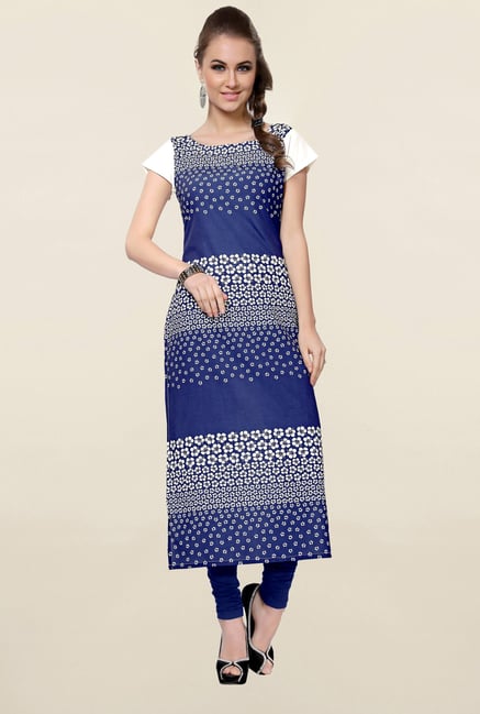 Ziyaa Blue Floral Print Crepe Kurta Ziyaa Blue Floral Print Crepe Kurta