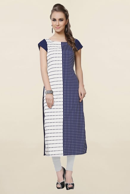 Ziyaa Navy & White Printed Crepe Kurta Ziyaa Navy & White Printed Crepe Kurta