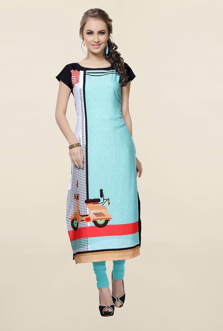 Ziyaa Blue Printed Crepe Kurta Ziyaa Blue Printed Crepe Kurta