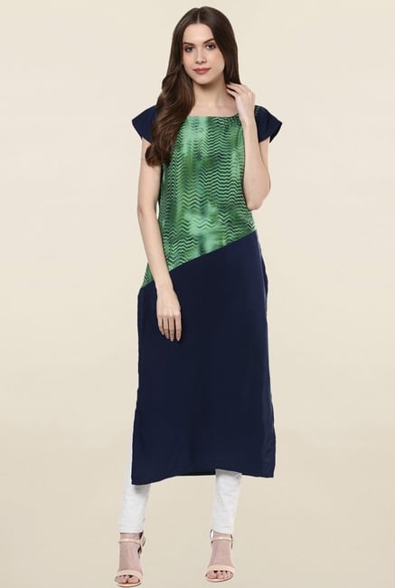 Ziyaa Green & Navy Printed Crepe Kurta Ziyaa Green & Navy Printed Crepe Kurta