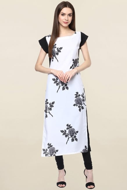 Ziyaa White Floral Print Crepe Kurta Ziyaa White Floral Print Crepe Kurta
