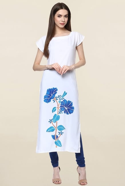 Ziyaa White Floral Print Crepe Kurta Ziyaa White Floral Print Crepe Kurta