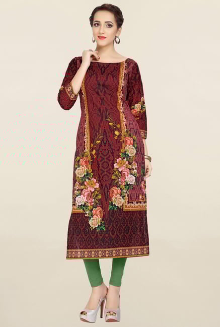 Ziyaa Maroon Printed Cotton Kurta Ziyaa Maroon Printed Cotton Kurta