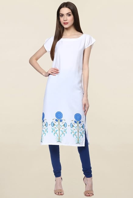 Ziyaa White Floral Print Crepe Kurta Ziyaa White Floral Print Crepe Kurta