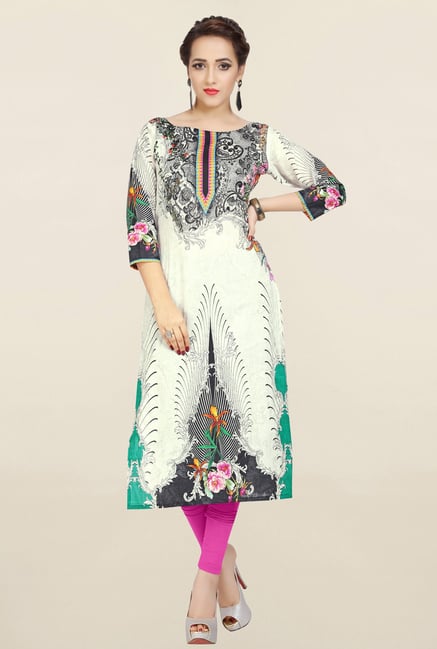 Ziyaa Off White Printed Cotton Kurta Ziyaa Off White Printed Cotton Kurta