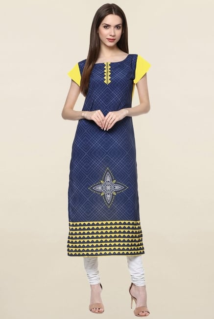 Ziyaa Navy Printed Crepe Kurta Ziyaa Navy Printed Crepe Kurta
