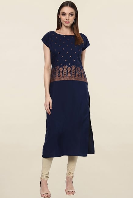Ziyaa Navy Printed Crepe Kurta Ziyaa Navy Printed Crepe Kurta