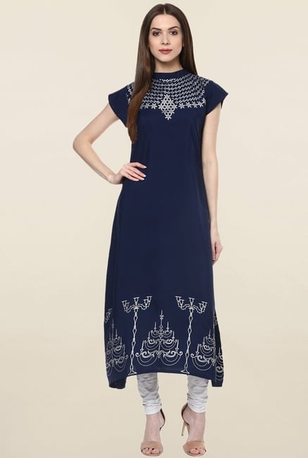Ziyaa Navy Printed Crepe Kurta Ziyaa Navy Printed Crepe Kurta