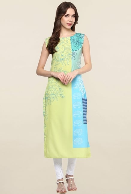 Ziyaa Yellow & Blue Printed Crepe Kurta Ziyaa Yellow & Blue Printed Crepe Kurta