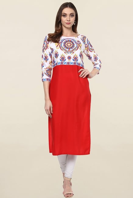 Ziyaa Red & White Printed Crepe Kurta Ziyaa Red & White Printed Crepe Kurta
