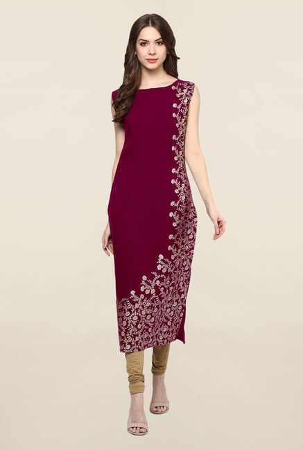 Ziyaa Maroon Printed Crepe Kurta Ziyaa Maroon Printed Crepe Kurta