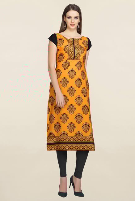 Ziyaa Orange Printed Crepe Kurta Ziyaa Orange Printed Crepe Kurta