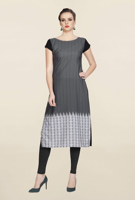 Ziyaa Grey Striped Crepe Kurta Ziyaa Grey Striped Crepe Kurta