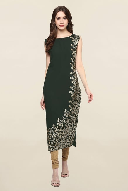 Ziyaa Green Printed Crepe Kurta Ziyaa Green Printed Crepe Kurta