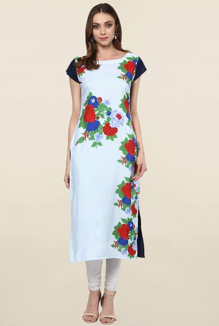 Ziyaa White Floral Print Crepe Kurta Ziyaa White Floral Print Crepe Kurta