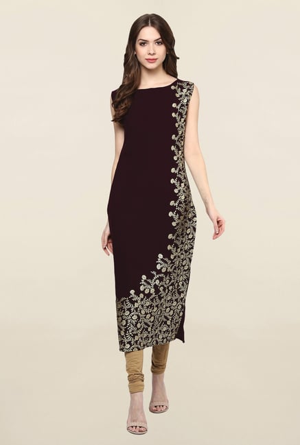 Ziyaa Brown Printed Crepe Kurta Ziyaa Brown Printed Crepe Kurta
