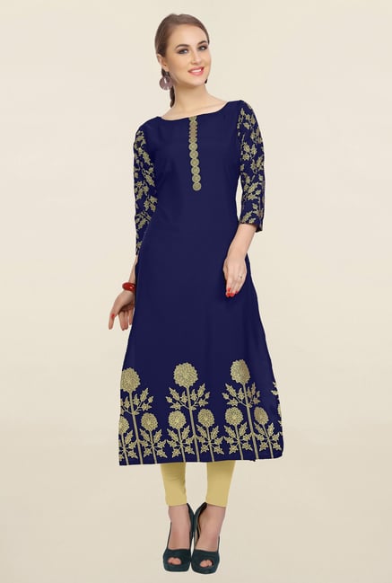 Ziyaa Navy Printed Crepe Kurta Ziyaa Navy Printed Crepe Kurta