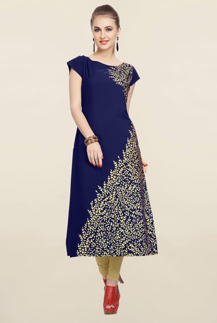 Ziyaa Navy Printed Crepe Kurta Ziyaa Navy Printed Crepe Kurta