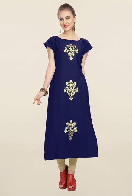Ziyaa Navy Printed Crepe Kurta Ziyaa Navy Printed Crepe Kurta