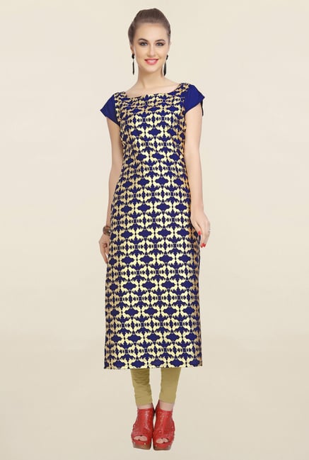 Ziyaa Navy & Beige Printed Crepe Kurta Ziyaa Navy & Beige Printed Crepe Kurta