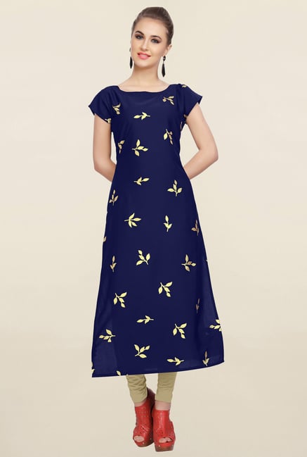 Ziyaa Navy Printed Crepe Kurta Ziyaa Navy Printed Crepe Kurta
