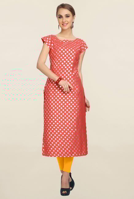 Ziyaa Coral Polka Dot Crepe Kurta Ziyaa Coral Polka Dot Crepe Kurta