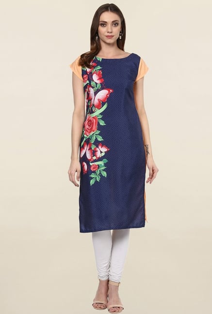 Ziyaa Navy Printed Crepe Kurta Ziyaa Navy Printed Crepe Kurta