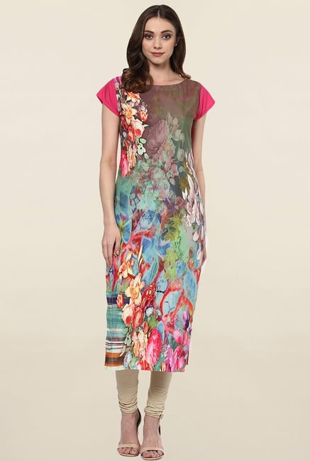 Ziyaa Multicolor Floral Print Crepe Kurta Ziyaa Multicolor Floral Print Crepe Kurta