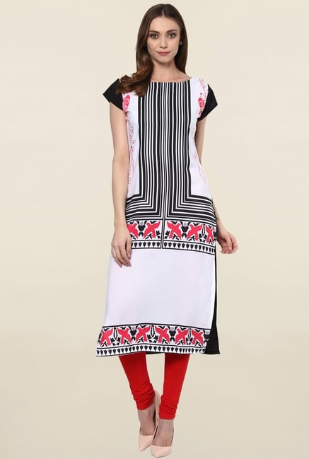Ziyaa White & Black Printed Crepe Kurta Ziyaa White & Black Printed Crepe Kurta