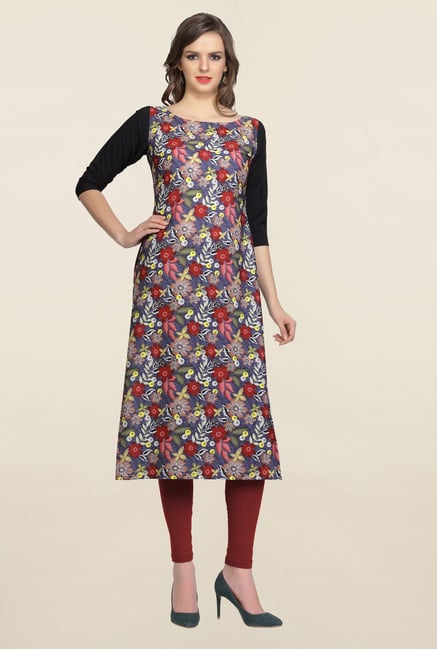 Ziyaa Multicolor Floral Print Crepe Kurta Ziyaa Multicolor Floral Print Crepe Kurta