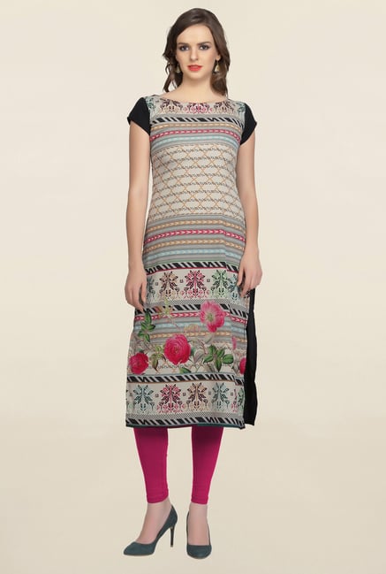 Ziyaa Beige Printed Crepe Kurta Ziyaa Beige Printed Crepe Kurta