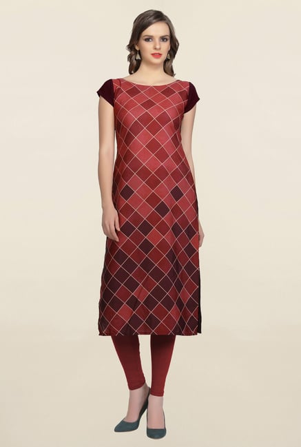 Ziyaa Maroon Printed Crepe Kurta Ziyaa Maroon Printed Crepe Kurta