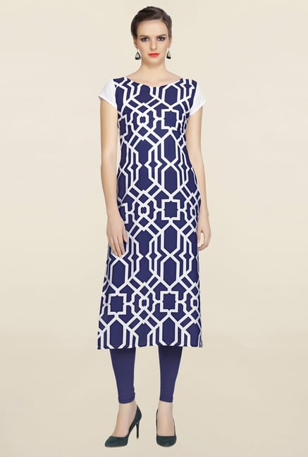 Ziyaa Navy Printed Crepe Kurta Ziyaa Navy Printed Crepe Kurta