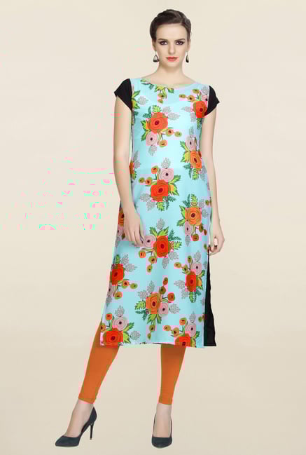 Ziyaa Blue Floral Print Crepe Kurta Ziyaa Blue Floral Print Crepe Kurta