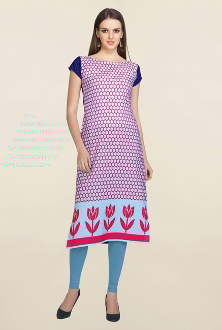 Ziyaa Blue & Pink Printed Crepe Kurta Ziyaa Blue & Pink Printed Crepe Kurta