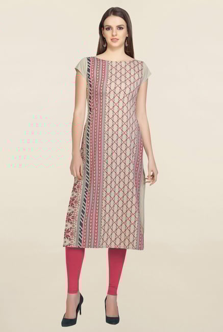 Ziyaa Beige Printed Crepe Kurta Ziyaa Beige Printed Crepe Kurta