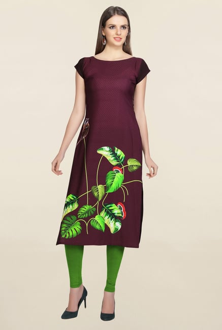 Ziyaa Wine Printed Crepe Kurta Ziyaa Wine Printed Crepe Kurta