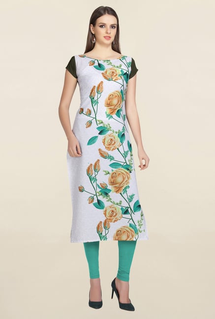 Ziyaa Off White Floral Print Crepe Kurta Ziyaa Off White Floral Print Crepe Kurta