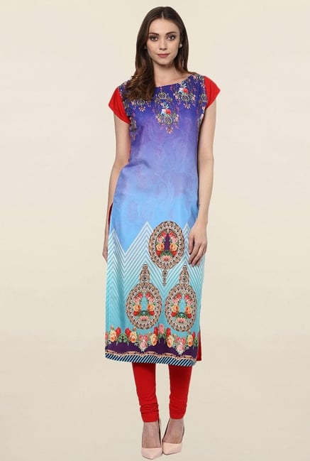 Ziyaa Purple & Blue Printed Crepe Kurta Ziyaa Purple & Blue Printed Crepe Kurta