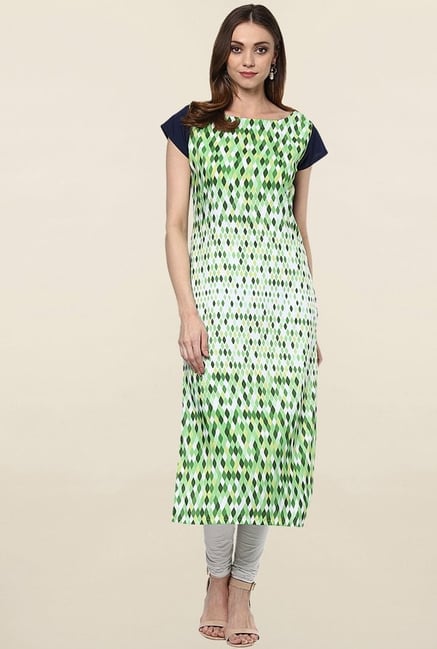 Ziyaa Green Printed Crepe Kurta Ziyaa Green Printed Crepe Kurta