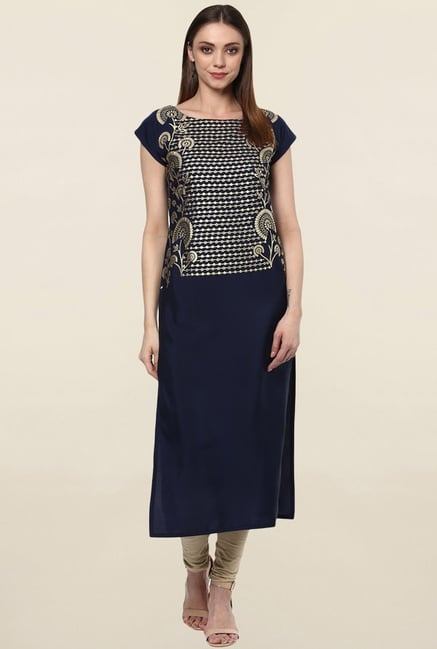 Ziyaa Navy Printed Crepe Kurta Ziyaa Navy Printed Crepe Kurta