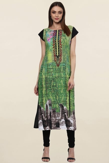 Ziyaa Green Printed Crepe Kurta Ziyaa Green Printed Crepe Kurta
